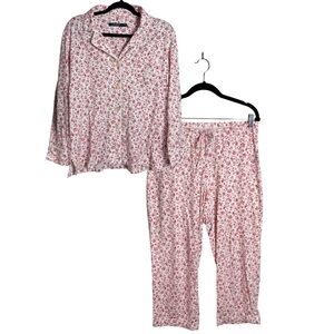 Lauren Ralph Lauren Floral Pajama Set Women’s Large Red White Cotton Sleepwear
